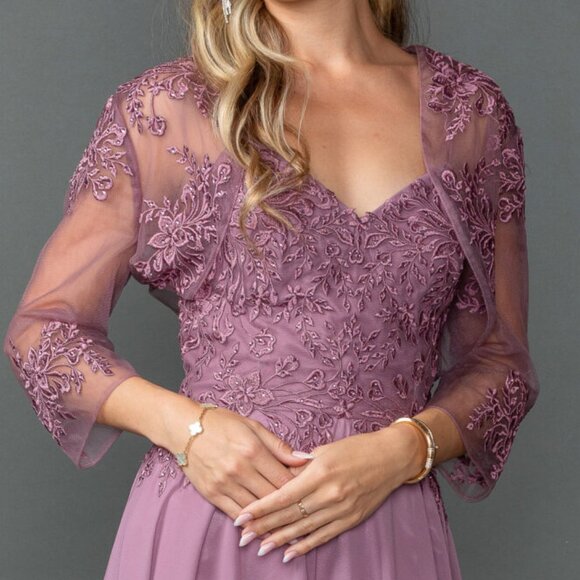 New A-Line Chiffon Mother Of Bride Dress w/ Lace Embroidery & Bolero DQ 4542 - Picture 8 of 9